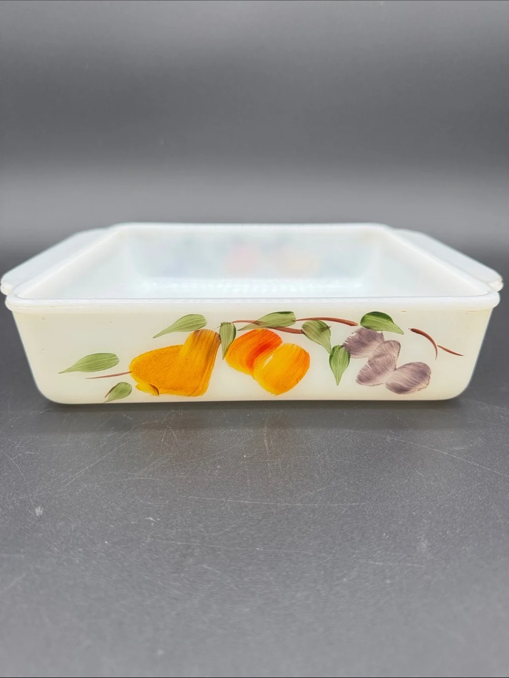 vintage Anchor Hocking Fire King Gay Fad Fruit Pattern 8-inch Square baking Dish